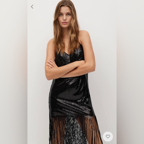 MNG Mango Black Sequins Fringe Party Evening Cocktail Gatsby Inspired Dress - Picture 5 of 10